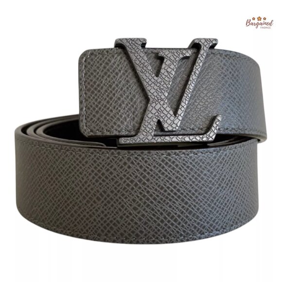 Authentic Louis Vuitton Gray Taiga Leather 35mm LV Initiales Buckle Belt 85/34 - Picture 1 of 12